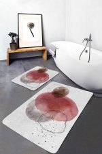 - PaspasTakimi-2li-Set1707-Gorsel - Realhomes  2'li Set Kırmızı Zeminde Yağlıboya Motifli Kanvas Desenli Bohem Klasik  2'li Banyo & Mutfak Paspas Takımı Realhomes