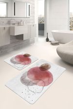 - PaspasTakimi-2li-Set1707-Gorsel-4 - Realhomes  2'li Set Kırmızı Zeminde Yağlıboya Motifli Kanvas Desenli Bohem Klasik  2'li Banyo & Mutfak Paspas Takımı Realhomes