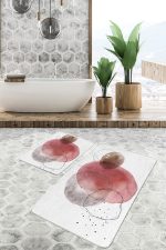 - PaspasTakimi-2li-Set1707-Gorsel-5 - Realhomes  2'li Set Kırmızı Zeminde Yağlıboya Motifli Kanvas Desenli Bohem Klasik  2'li Banyo & Mutfak Paspas Takımı Realhomes