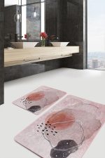 - PaspasTakimi-2li-Set1708-Gorsel-1 - Realhomes  2'li Set Yavruağzı Zeminde Modern Sanat Motifli Kanvas Desenli Bohem Modern  2'li Banyo & Mutfak Paspas Takımı Realhomes