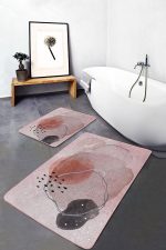 - PaspasTakimi-2li-Set1708-Gorsel - Realhomes  2'li Set Yavruağzı Zeminde Modern Sanat Motifli Kanvas Desenli Bohem Modern  2'li Banyo & Mutfak Paspas Takımı Realhomes