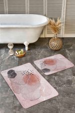 - Realhomes - Realhomes  2'li Set Yavruağzı Zeminde Modern Sanat Motifli Kanvas Desenli Bohem Modern  2'li Banyo & Mutfak Paspas Takımı Realhomes