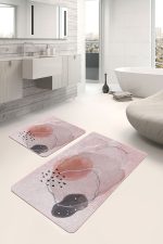 - PaspasTakimi-2li-Set1708-Gorsel-4 - Realhomes  2'li Set Yavruağzı Zeminde Modern Sanat Motifli Kanvas Desenli Bohem Modern  2'li Banyo & Mutfak Paspas Takımı Realhomes