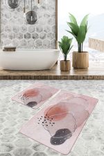 - PaspasTakimi-2li-Set1708-Gorsel-5 - Realhomes  2'li Set Yavruağzı Zeminde Modern Sanat Motifli Kanvas Desenli Bohem Modern  2'li Banyo & Mutfak Paspas Takımı Realhomes