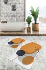 - PaspasTakimi-2li-Set1710-Gorsel-1 - Realhomes  2'li Set Turuncu Zeminde Suluboya Motifli Modern Sanat Desenli Bohem Sade & Şık  2'li Banyo & Mutfak Paspas Takımı Realhomes