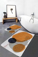 - PaspasTakimi-2li-Set1710-Gorsel-2 - Realhomes  2'li Set Turuncu Zeminde Suluboya Motifli Modern Sanat Desenli Bohem Sade & Şık  2'li Banyo & Mutfak Paspas Takımı Realhomes