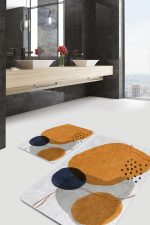 - PaspasTakimi-2li-Set1710-Gorsel-4 - Realhomes  2'li Set Turuncu Zeminde Suluboya Motifli Modern Sanat Desenli Bohem Sade & Şık  2'li Banyo & Mutfak Paspas Takımı Realhomes