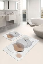 - PaspasTakimi-2li-Set1711-Gorsel-1 - Realhomes 2'li Set Gri - Bej Zeminde Kanvas Motifli Soyut Yağlıboya Desenli Bohem Klasik 2'li Banyo & Mutfak Paspas Takımı Realhomes