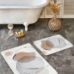 2'li Set Siyah - Gold Zeminde Geometrik Motifli Mozaik Desenli Geometrik Sade & Şık  2'li Banyo & Mutfak Paspas Takımı Realhomes