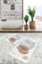 - PaspasTakimi-2li-Set1711-Gorsel-2 - Realhomes 2'li Set Gri - Bej Zeminde Kanvas Motifli Soyut Yağlıboya Desenli Bohem Klasik 2'li Banyo & Mutfak Paspas Takımı Realhomes