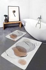 - PaspasTakimi-2li-Set1711-Gorsel-4 - Realhomes 2'li Set Gri - Bej Zeminde Kanvas Motifli Soyut Yağlıboya Desenli Bohem Klasik 2'li Banyo & Mutfak Paspas Takımı Realhomes