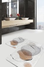 - PaspasTakimi-2li-Set1711-Gorsel-5 - Realhomes 2'li Set Gri - Bej Zeminde Kanvas Motifli Soyut Yağlıboya Desenli Bohem Klasik 2'li Banyo & Mutfak Paspas Takımı Realhomes