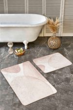 - Realhomes - Realhomes  2'li Set Krem - Kahverengi Zeminde Bohem Motifli Modern Sanat Desenli Bohem Sade & Şık  2'li Banyo & Mutfak Paspas Takımı Realhomes