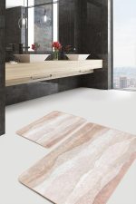 - PaspasTakimi-2li-Set1714-Gorsel - Realhomes  2'li Set Krem - Kahverengi Zeminde Kanvas Motifli Modern Sanat Desenli Bohem Klasik  2'li Banyo & Mutfak Paspas Takımı Realhomes