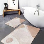 2'li Set Krem - Siyah Zeminde Örgü Motifli Eskitme Desenli Geometrik Etnik Motifler  2'li Banyo & Mutfak Paspas Takımı Realhomes