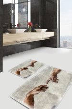 - PaspasTakimi-2li-Set1716-Gorsel-2 - Realhomes  2'li Set Adem'in Yaratılışı Zeminde Yağlıboya Motifli Michelangelo İsa'nın Dokunuşu Tablo Desenli Vintage Sade & Şık  2'li Banyo & Mutfak Paspas Takımı Realhomes