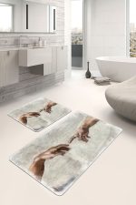 - PaspasTakimi-2li-Set1716-Gorsel-5 - Realhomes  2'li Set Adem'in Yaratılışı Zeminde Yağlıboya Motifli Michelangelo İsa'nın Dokunuşu Tablo Desenli Vintage Sade & Şık  2'li Banyo & Mutfak Paspas Takımı Realhomes