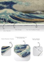 2'li Set Mavi - Gri Zeminde Sanat Eseri Motifli Kanagawa Dalgası Desenli Vintage Sade & Şık  2'li Banyo & Mutfak Paspas Takımı Realhomes