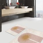 2'li Set Siyah - Mavi Zeminde Geometrik Motifli Mozaik Desenli Geometrik Klasik  2'li Banyo & Mutfak Paspas Takımı Realhomes