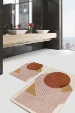 - PaspasTakimi-2li-Set1721-Gorsel-1 - Realhomes 2'li Set Siyah - Kahverengi Zeminde Tablo Motifli Modern Sanat Desenli Geometrik Bohem 2'li Banyo & Mutfak Paspas Takımı Realhomes