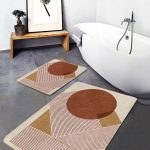 2'li Set Siyah - Kahverengi Zeminde Hasır Motifli Etnik Desenli Geometrik Etnik Motifler  2'li Banyo & Mutfak Paspas Takımı Realhomes