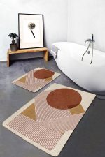 - PaspasTakimi-2li-Set1721-Gorsel - Realhomes 2'li Set Siyah - Kahverengi Zeminde Tablo Motifli Modern Sanat Desenli Geometrik Bohem 2'li Banyo & Mutfak Paspas Takımı Realhomes