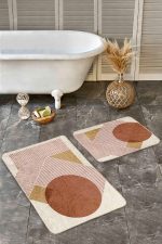 - Realhomes - Realhomes 2'li Set Siyah - Kahverengi Zeminde Tablo Motifli Modern Sanat Desenli Geometrik Bohem 2'li Banyo & Mutfak Paspas Takımı Realhomes