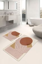 - PaspasTakimi-2li-Set1721-Gorsel-4 - Realhomes 2'li Set Siyah - Kahverengi Zeminde Tablo Motifli Modern Sanat Desenli Geometrik Bohem 2'li Banyo & Mutfak Paspas Takımı Realhomes