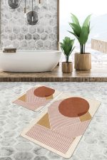 - PaspasTakimi-2li-Set1721-Gorsel-5 - Realhomes 2'li Set Siyah - Kahverengi Zeminde Tablo Motifli Modern Sanat Desenli Geometrik Bohem 2'li Banyo & Mutfak Paspas Takımı Realhomes