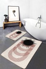 2'li Set Siyah - Kahverengi Zeminde Tablo Motifli Modern Desenli Geometrik Bohem  2'li Banyo & Mutfak Paspas Takımı Realhomes