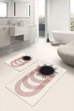 2'li Set Siyah - Kahverengi Zeminde Tablo Motifli Modern Desenli Geometrik Bohem  2'li Banyo & Mutfak Paspas Takımı Realhomes