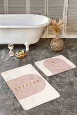 - Realhomes - Realhomes  2'li Set Krem - Kahverengi Zeminde Bohem Motifli Tablo Desenli Geometrik Bohem  2'li Banyo & Mutfak Paspas Takımı Realhomes