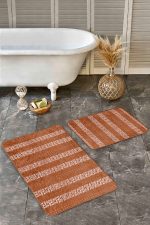 - Realhomes - Realhomes 2'li Set Kiremit Zeminde İskandinav Motifli Geometrik Desenli Geometrik Etnik Motifler 2'li Banyo & Mutfak Paspas Takımı Realhomes