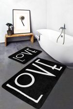 - PaspasTakimi-2li-Set1727-Gorsel-1 - Realhomes 2'li Set Siyah Zeminde Yazı Motifli Love Desenli Sade & Şık Klasik 2'li Banyo & Mutfak Paspas Takımı Realhomes