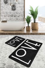 - PaspasTakimi-2li-Set1727-Gorsel - Realhomes 2'li Set Siyah Zeminde Yazı Motifli Love Desenli Sade & Şık Klasik 2'li Banyo & Mutfak Paspas Takımı Realhomes