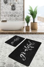 - PaspasTakimi-2li-Set1728-Gorsel-2 - Realhomes  2'li Set Siyah Zeminde Yazı Motifli Grateful Desenli Klasik Sade & Şık  2'li Banyo & Mutfak Paspas Takımı Realhomes