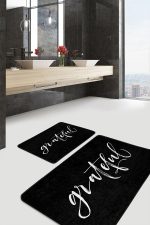 - PaspasTakimi-2li-Set1728-Gorsel-5 - Realhomes  2'li Set Siyah Zeminde Yazı Motifli Grateful Desenli Klasik Sade & Şık  2'li Banyo & Mutfak Paspas Takımı Realhomes