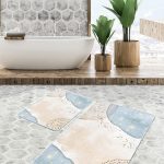 2'li Set Krem Zeminde Geometrik Motifli Post Desenli Sade & Şık Klasik  2'li Banyo & Mutfak Paspas Takımı Realhomes