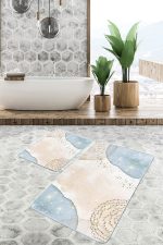 - PaspasTakimi-2li-Set1732-Gorsel - Realhomes  2'li Set Gold - Mavi Zeminde Kanvas Motifli Altın Desenli Bohem Sade & Şık  2'li Banyo & Mutfak Paspas Takımı Realhomes