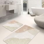 2'li Set Gri Zeminde Geometrik Motifli Mordern Sanat Desenli Geometrik Modern  2'li Banyo & Mutfak Paspas Takımı Realhomes
