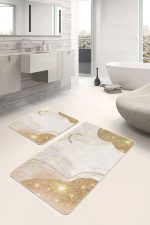 - PaspasTakimi-2li-Set1734-Gorsel-1 - Realhomes  2'li Set Gold - Krem Zeminde Kanvas Motifli Modern Sanat Desenli Bohem Modern  2'li Banyo & Mutfak Paspas Takımı Realhomes