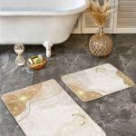 2'li Set Krem - Kahverengi Zeminde Bohem Motifli Tablo Desenli Geometrik Bohem  2'li Banyo & Mutfak Paspas Takımı Realhomes