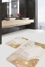 - PaspasTakimi-2li-Set1734-Gorsel-5 - Realhomes  2'li Set Gold - Krem Zeminde Kanvas Motifli Modern Sanat Desenli Bohem Modern  2'li Banyo & Mutfak Paspas Takımı Realhomes