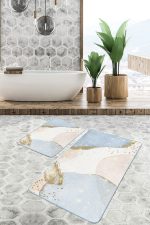 - PaspasTakimi-2li-Set1735-Gorsel-1 - Realhomes  2'li Set Gold - Mavi Zeminde Tablo Motifli Boyama Desenli Bohem Sade & Şık  2'li Banyo & Mutfak Paspas Takımı Realhomes