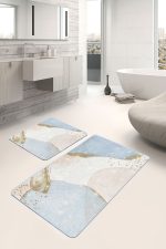 - PaspasTakimi-2li-Set1735-Gorsel - Realhomes  2'li Set Gold - Mavi Zeminde Tablo Motifli Boyama Desenli Bohem Sade & Şık  2'li Banyo & Mutfak Paspas Takımı Realhomes