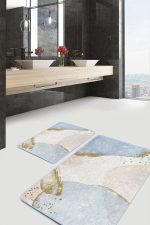 - PaspasTakimi-2li-Set1735-Gorsel-4 - Realhomes  2'li Set Gold - Mavi Zeminde Tablo Motifli Boyama Desenli Bohem Sade & Şık  2'li Banyo & Mutfak Paspas Takımı Realhomes