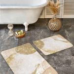 2'li Set Pembe - Gold Zeminde Altın Motifli Mermer Desenli Modern Sade & Şık  2'li Banyo & Mutfak Paspas Takımı Realhomes