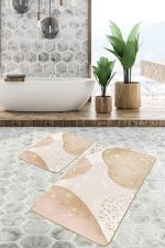 - PaspasTakimi-2li-Set1737-Gorsel-4 - Realhomes  2'li Set Gold - Ekru Zeminde Kanvas Motifli Altın Desenli Bohem Modern  2'li Banyo & Mutfak Paspas Takımı Realhomes