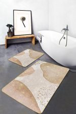 - PaspasTakimi-2li-Set1737-Gorsel-5 - Realhomes  2'li Set Gold - Ekru Zeminde Kanvas Motifli Altın Desenli Bohem Modern  2'li Banyo & Mutfak Paspas Takımı Realhomes