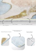 2'li Set Gold - Mavi Zeminde Altın Motifli Tablo Desenli Bohem Klasik  2'li Banyo & Mutfak Paspas Takımı Realhomes